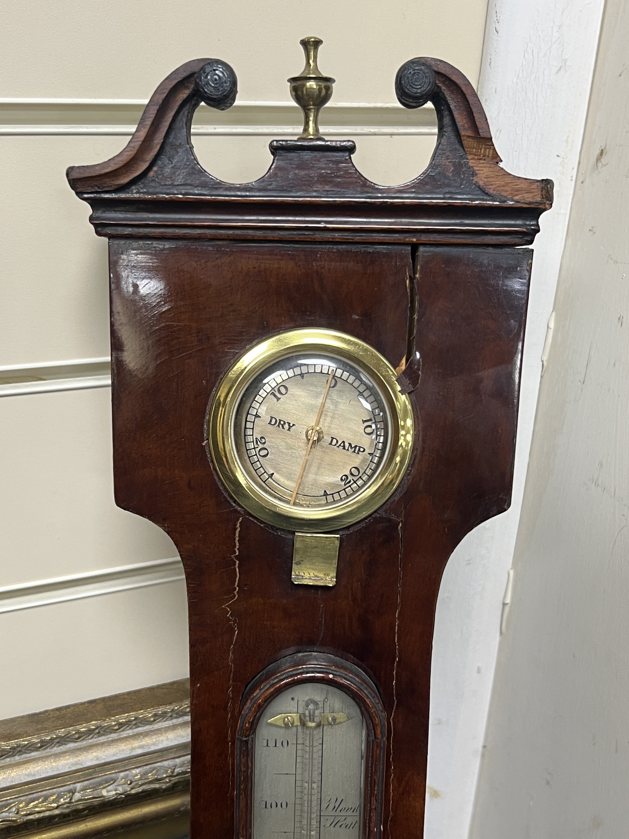 A Regency mahogany wheel barometer, height 112cm